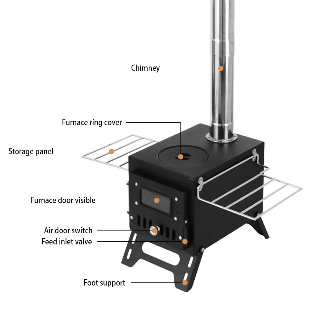 Poêle à Bois de Camping Extérieur – Chauffage Pliable en Acier Inoxydable avec Fenêtre d’Observation pour Tente, Cheminée de Patio - BLACKBEARD OUTDOOR INDUSTRIES
