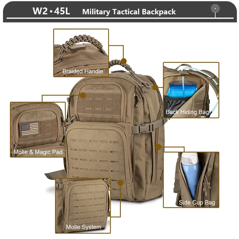 Sac à Dos Tactique 3 Jours – 38/45L | Imperméable, Résistant, Molle | Randonnée, Militaire, Survie - BLACKBEARD OUTDOOR INDUSTRIES