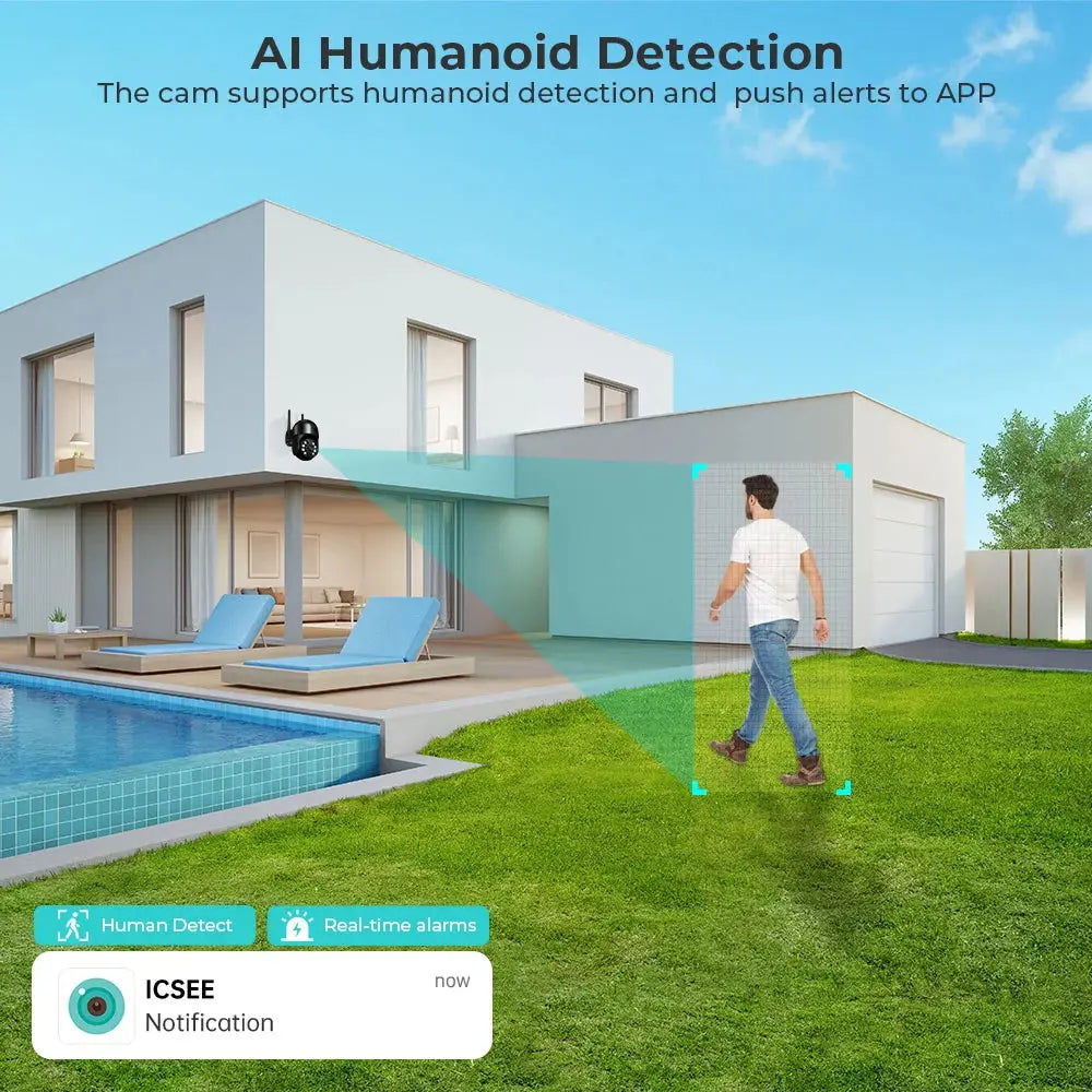 Caméra de Surveillance Extérieure PANEPO A8H – 8MP WiFi | Zoom 4X | Vision Nocturne Couleur | Détection Humaine AI | Étanche IP66 Ma boutique