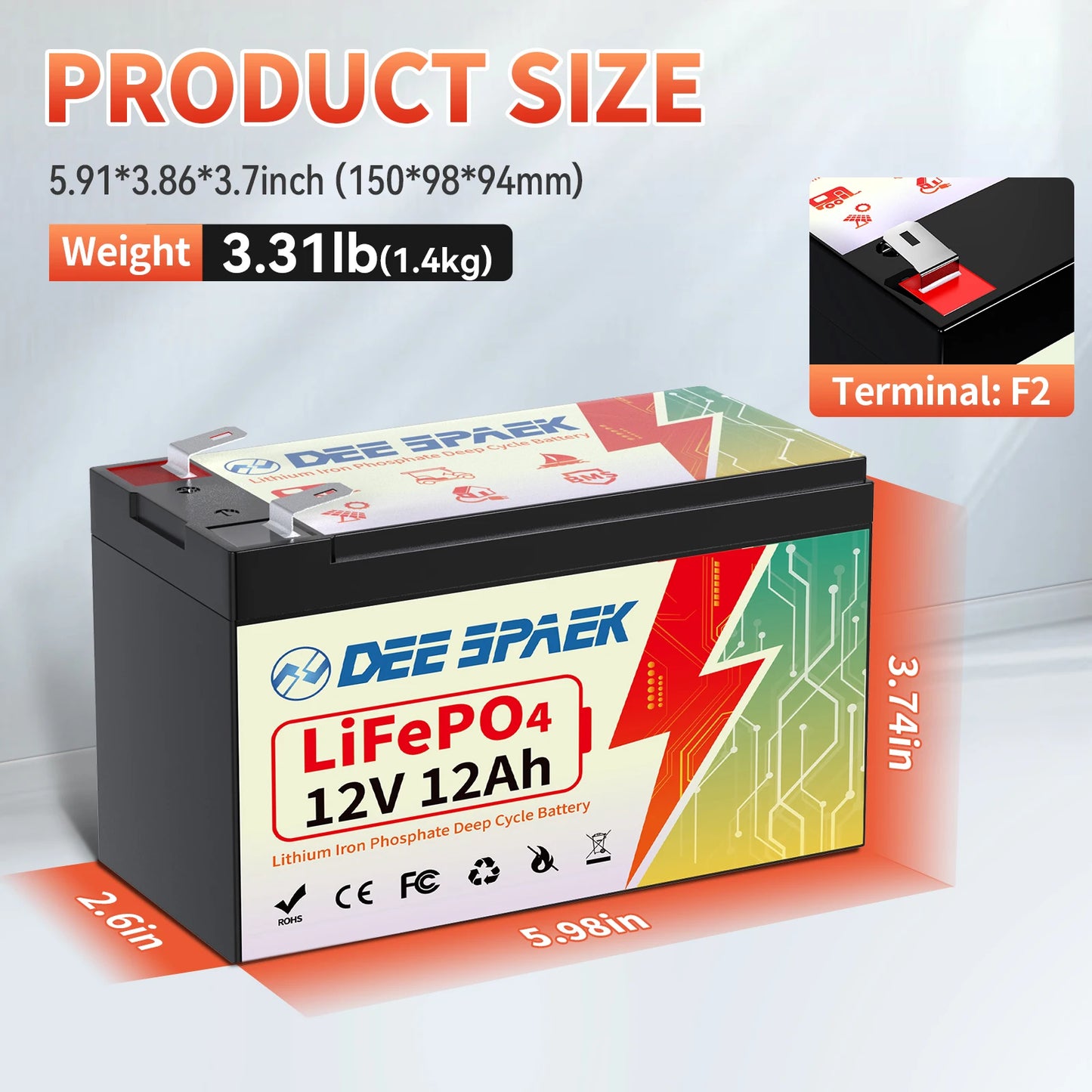 Batterie Lithium Fer Phosphate (LiFePO4) 12V 12Ah avec BMS - BLACKBEARD OUTDOOR INDUSTRIES