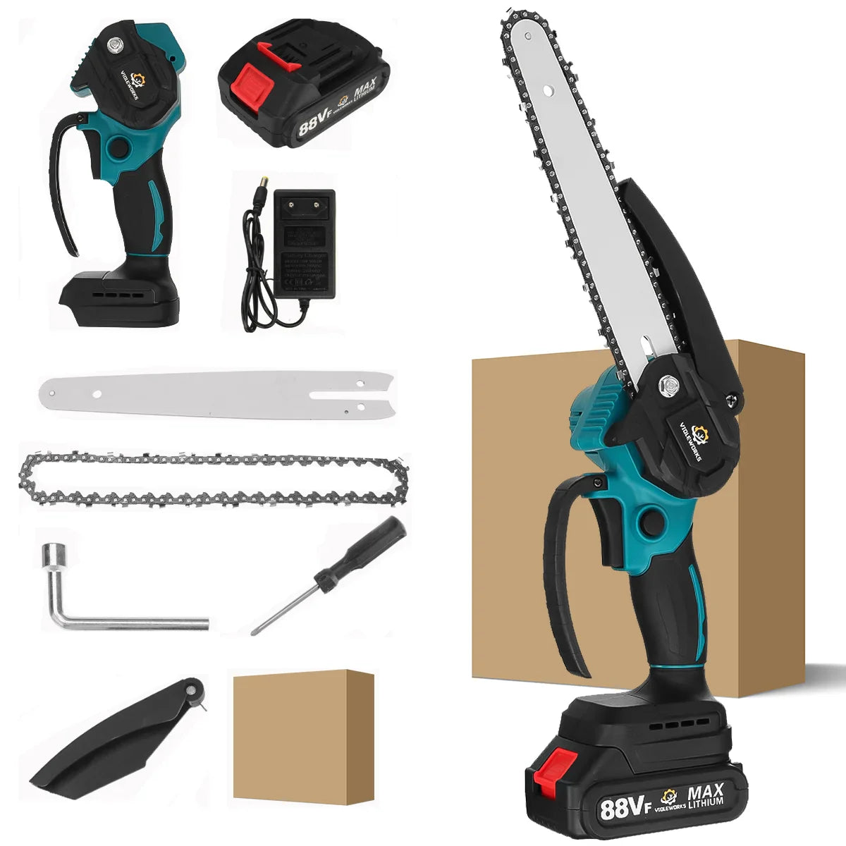 Tronçonneuse Électrique Sans Fil 3000W – Coupe Bois, Taille Pruning 6/8 Pouces – Outil Puissant Rechargeable 18V - BLACKBEARD OUTDOOR INDUSTRIES