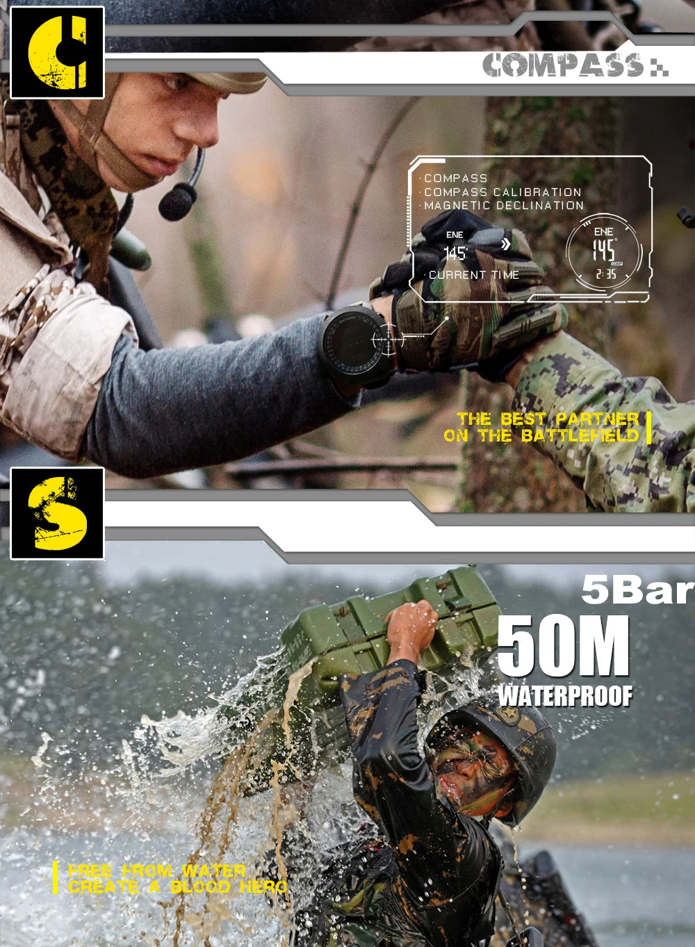 NORTH EDGE APACHE 3 Montre Digitale Sportive pour Homme - Altimètre, Baromètre, Boussole, Thermomètre, Résistante à l'Eau 50m BLACKBEARD OUTDOOR INDUSTRIES