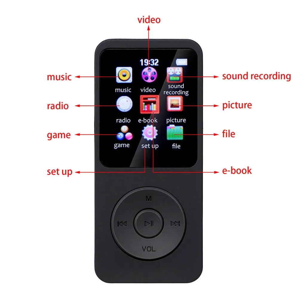 Lecteur MP3 Portable HiFi P3 avec Écran TFT 1,8’’ Bluetooth 5.4 | Haut-parleur intégré | Lecture Vidéo | Radio FM | Enregistreur Vocal | Lecteur E-Book - BLACKBEARD OUTDOOR INDUSTRIES