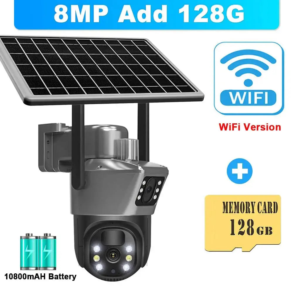 Caméra de Surveillance Solaire 4K WiFi 8MP – Sécurité Extérieure Sans Fil avec Double Objectif et Contrôle PTZ Ma boutique