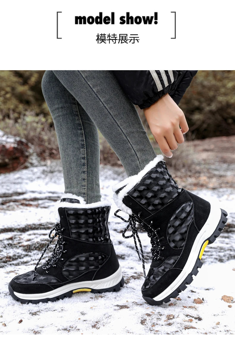 Bottes de Neige Femme Hiver 2024 – Sneakers Chaudes à Fourrure, Semelle Épaisse, Imperméables – Bottines Mi-mollet Outdoor - BLACKBEARD OUTDOOR INDUSTRIES