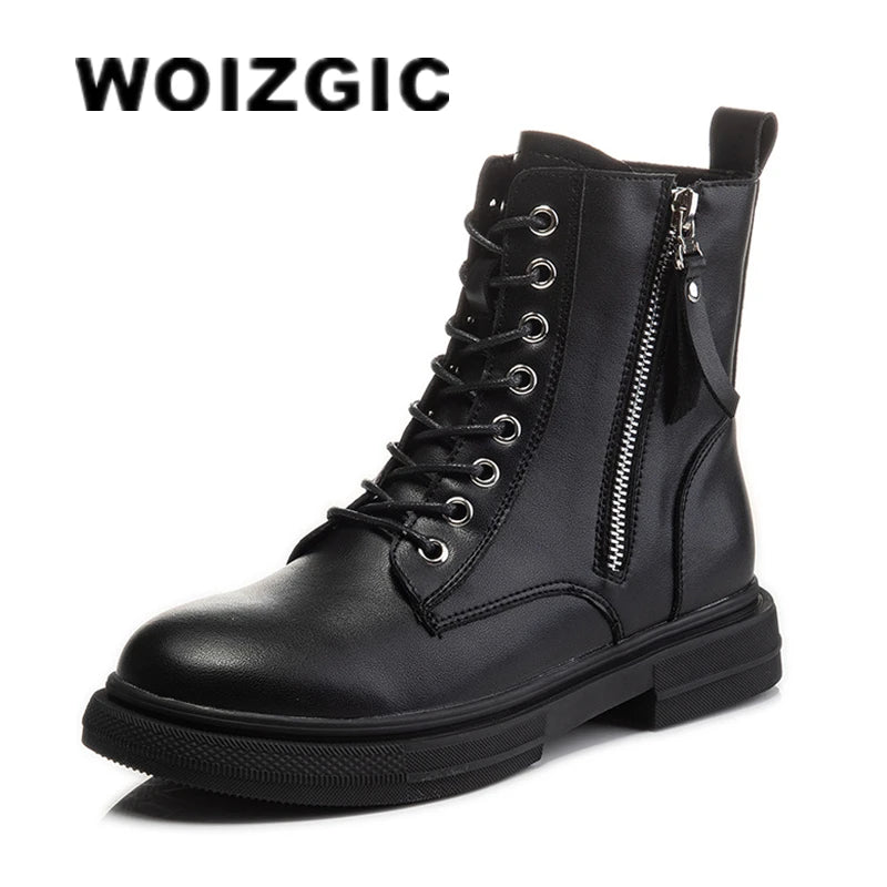 Bottines Femme en Cuir Véritable – Chaussures Chaudes à Lacets avec Semelle Plateforme – Style Motard Hiver/Automne – Pointure 35 à 43 - BLACKBEARD OUTDOOR INDUSTRIES