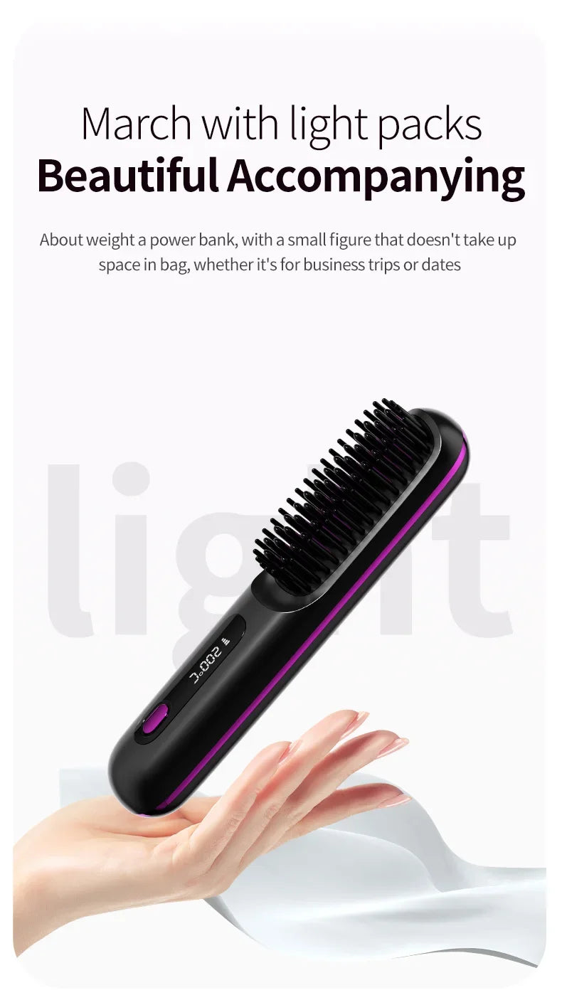 Peigne Lissant Électrique USB LCD avec Chauffage Céramique – Brosse Lissante Rechargeable Sans Fil avec Ions Négatifs - BLACKBEARD OUTDOOR INDUSTRIES