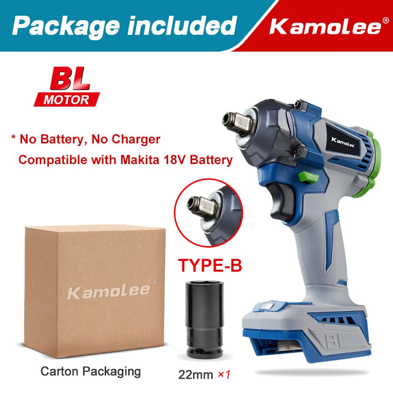 Clé à Chocs Électrique Brushless Kamolee 1000Nm – 1/2" | 4800RPM – Compatible Batterie Makita 18V - BLACKBEARD OUTDOOR INDUSTRIES