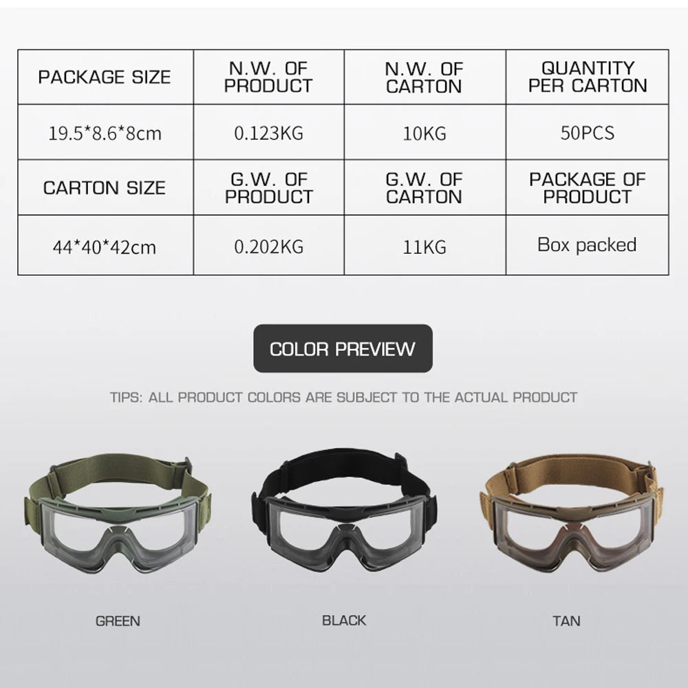 Lunettes Tactiques W810 – Protection Balistique Anti-UV – Antipoussière et Antivent – Pour Airsoft, Moto, Ski, Randonnée et Tir - BLACKBEARD OUTDOOR INDUSTRIES