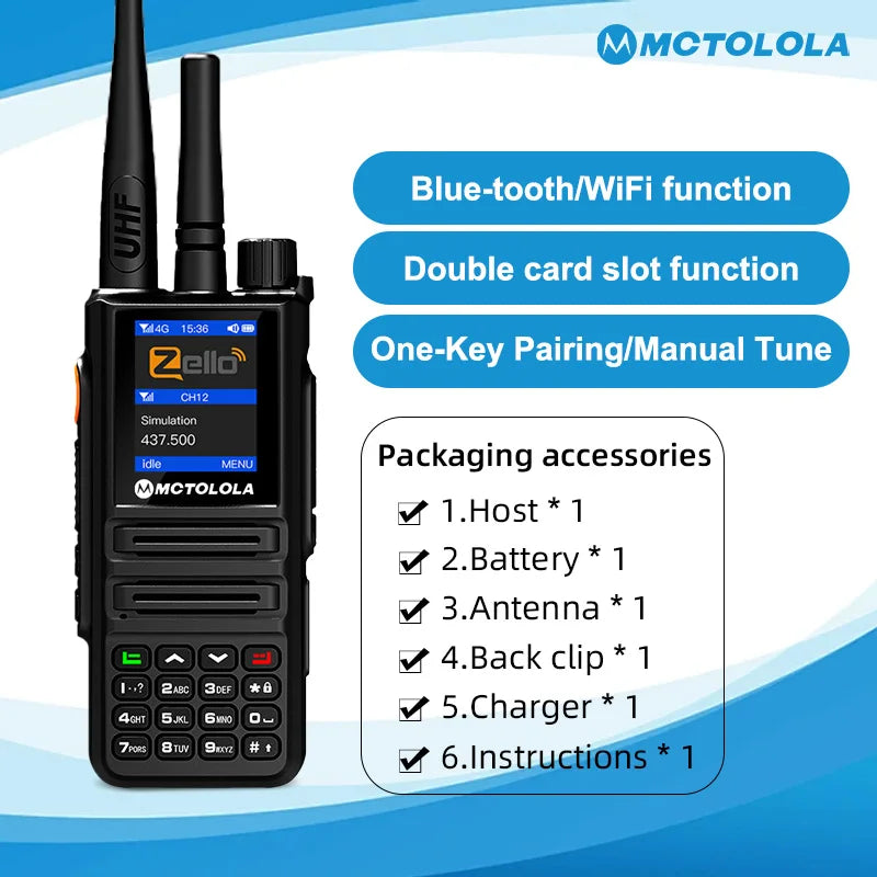 MOTOLOLA MT-8900 Talkie-Walkie Android 2G/4G - Radio Analogique VHF/UHF à Longue Portée Compatible PTT/PoC - BLACKBEARD OUTDOOR INDUSTRIES