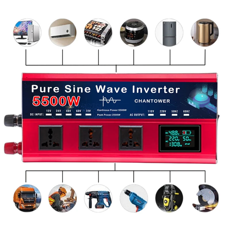 Onduleur Pur Sinus 5500W / 5000W – DC 12V/24V/48V/60V/72V à AC 110V/220V - BLACKBEARD OUTDOOR INDUSTRIES