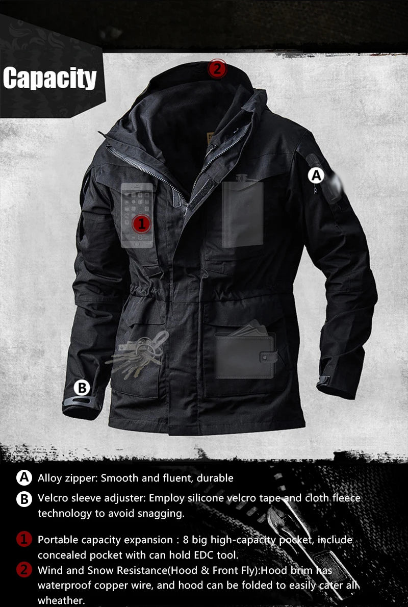 Veste M65 Militaire Homme | Coupe-Vent Tactique Étanche avec Capuche – Hiver/Automne - BLACKBEARD OUTDOOR INDUSTRIES