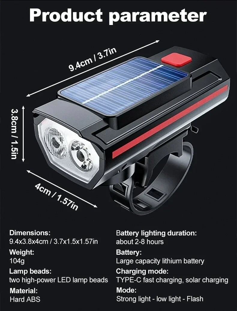 phare avant de vélo solaire a éclairage double faisceau avec avertisseur sonore Ma boutique