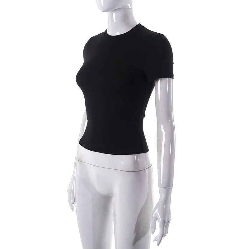 T-Shirt Court Femme Été 2025 | Col Montant – Uni, Extensible & Doux | Haut Basique Mode Casual - BLACKBEARD OUTDOOR INDUSTRIES