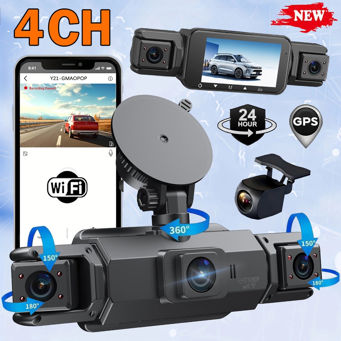 📷 Caméra Voiture 4 Canaux 1080P – GMAIPOP DVR avec Vision Nocturne, WiFi & Enregistrement 360° Ma boutique