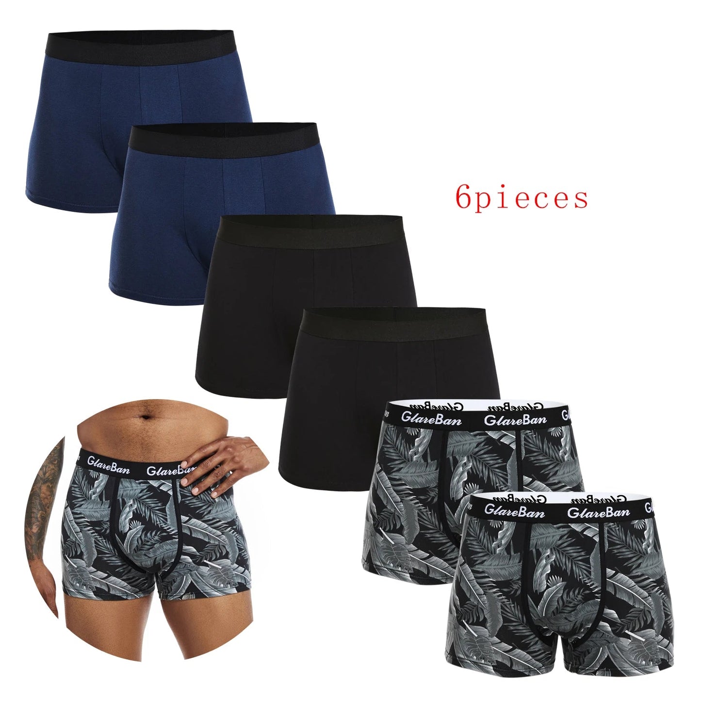 Pack de 6 Boxers Noirs pour Hommes - Sous-vêtements Doux et Respirants BLACKBEARD OUTDOOR INDUSTRIES