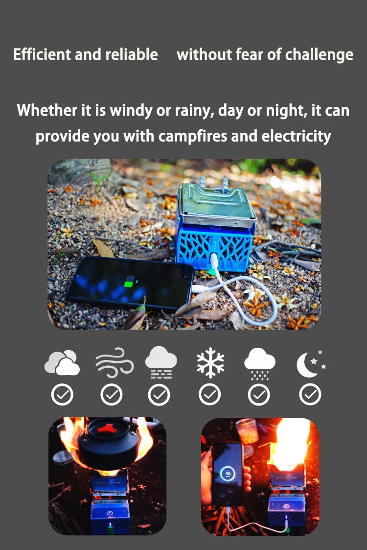 Mini Réchaud de Camping Portable – Survival Stove avec Générateur Thermoélectrique et Powerbank - BLACKBEARD OUTDOOR INDUSTRIES