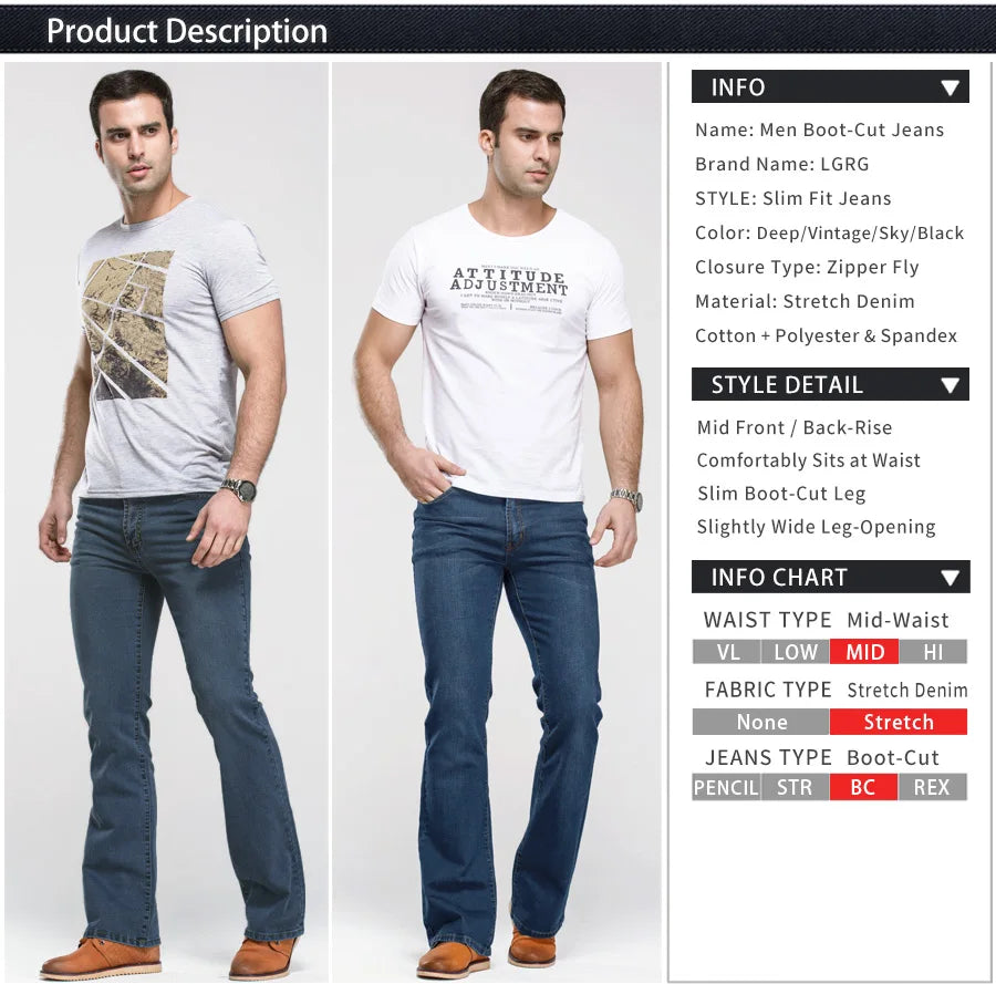 Jean Homme Bootcut Légèrement Évasé Slim Fit – Pantalon en Denim Stretch Classique, Bleu ou Noir, Tendance Designer BLACKBEARD OUTDOOR INDUSTRIES