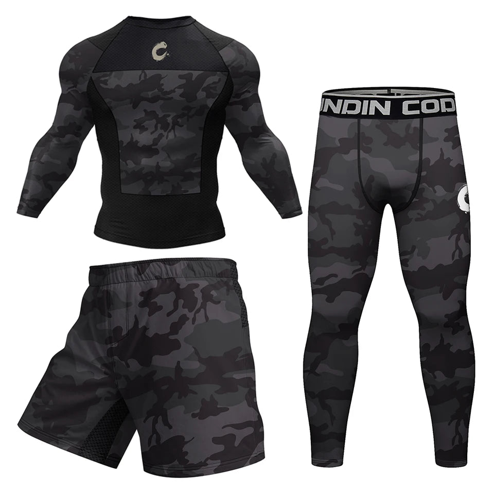 Ensemble T-shirt Rashguard Jiu Jitsu No Gi + Shorts MMA – Compression et Confort pour Hommes, Idéal pour Boxe, Jiu Jitsu, Kickboxing, Muay Thai - BLACKBEARD OUTDOOR INDUSTRIES