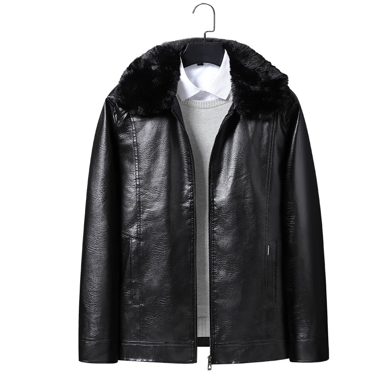 YJKVUR Men's Fleece-Lined Warm Faux Leather Jacket Waterproof Windproof Autumn Winter New Arrival Man Motorcycle Stylish Coat  BLACKBEARD OUTDOOR INDUSTRIES