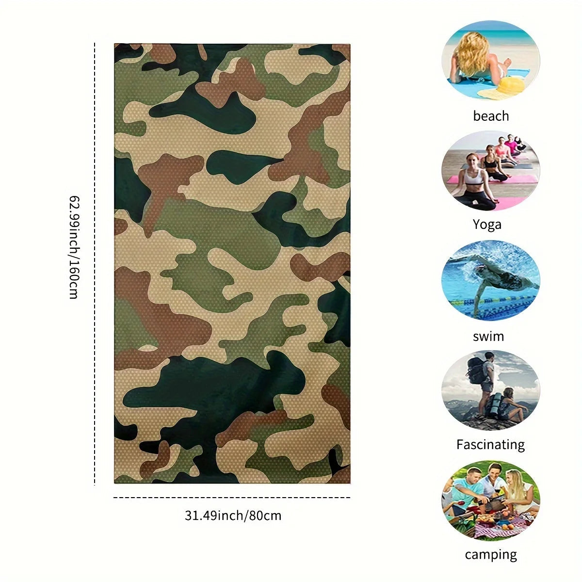 Serviette de Plage Imprimée Camouflage – Serviette Microfibre pour l'Été – Idéale pour la Plage, la Piscine, le Surf et le Camping BLACKBEARD OUTDOOR INDUSTRIES