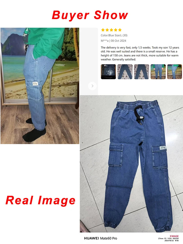 Pantalon Jean Cargo Homme Grande Taille – Style Décontracté Multi-Poches - BLACKBEARD OUTDOOR INDUSTRIES