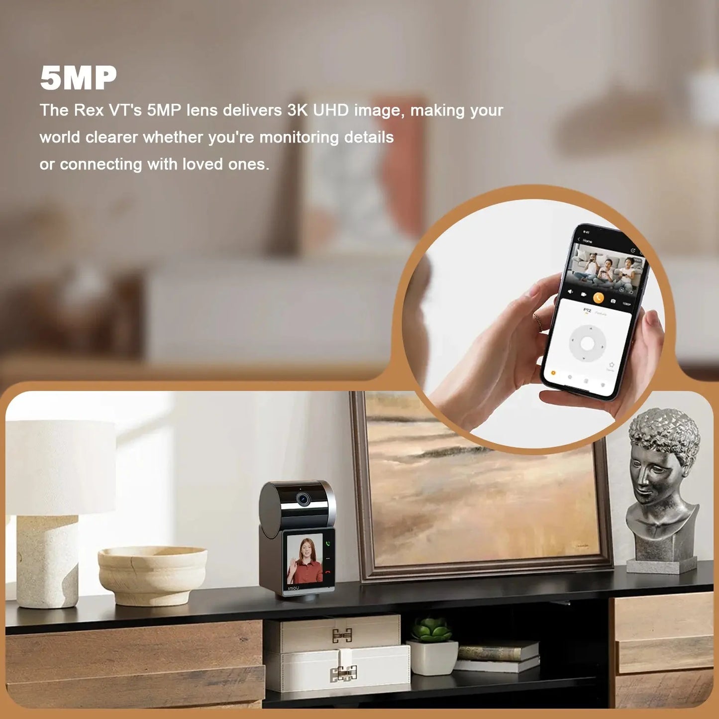 Caméra de Surveillance Intérieure IMOU REX VT – 5MP 3K avec Écran Sécurité 2,4", Détection Humaine & Animale, Audio Bidirectionnel et Vision 360° Ma boutique