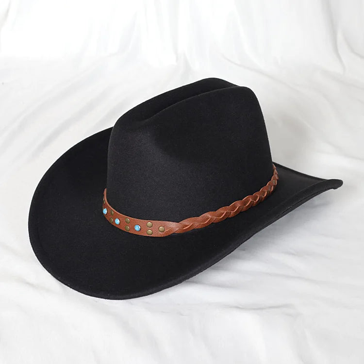 Chapeau Vintage Western Cowboy Unisexe – Style Gentleman & Cowgirl, Large Bord en Cuir – Jazz Cloche Sombrero Élégant pour Homme & Femme - BLACKBEARD OUTDOOR INDUSTRIES