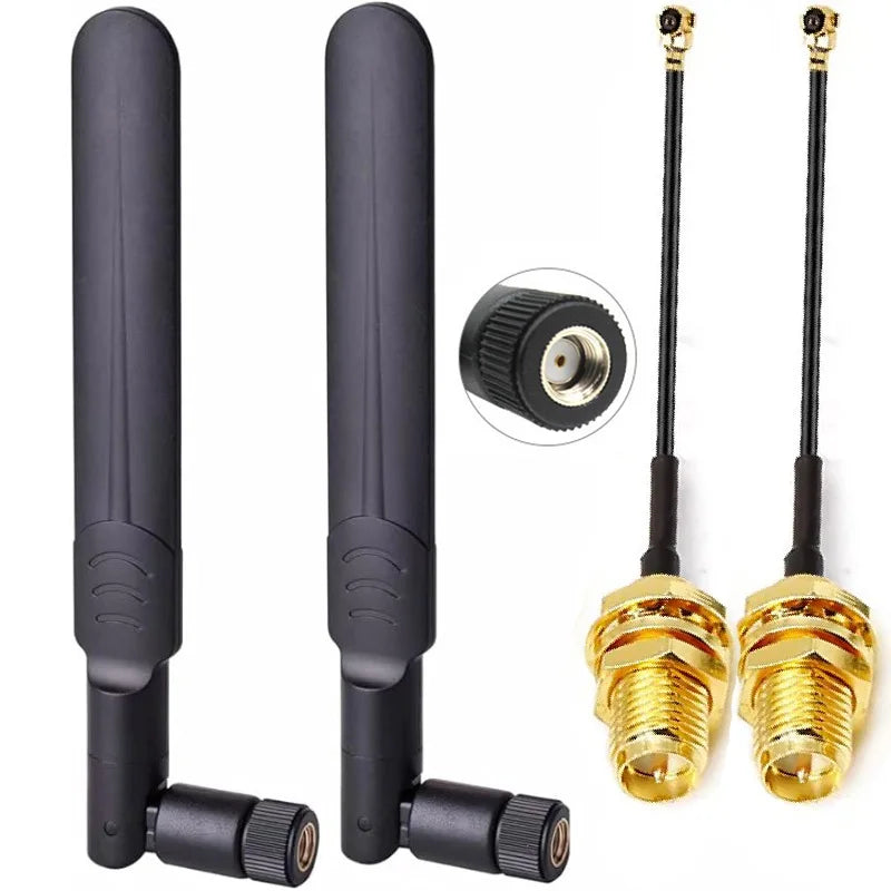 Antenne WiFi 2 x 8dBi Dual Band 2.4GHz 5.8GHz avec 2 x 15CM Câble Pigtail I-P-E-X-1 à RP-SMA Femelle pour Routeur Sans Fil - BLACKBEARD OUTDOOR INDUSTRIES