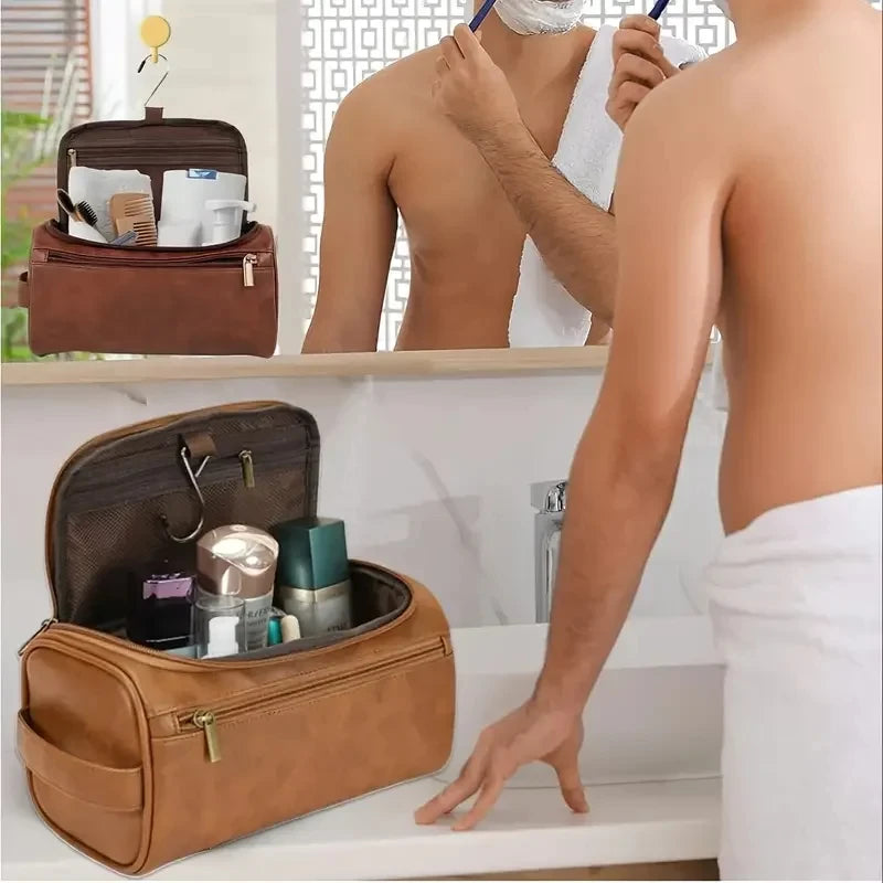 Trousse de Toilette en Cuir PU ou Toile – Grande Capacité & Accroche Murale | Unisexe, Idéale pour les Voyages - BLACKBEARD OUTDOOR INDUSTRIES