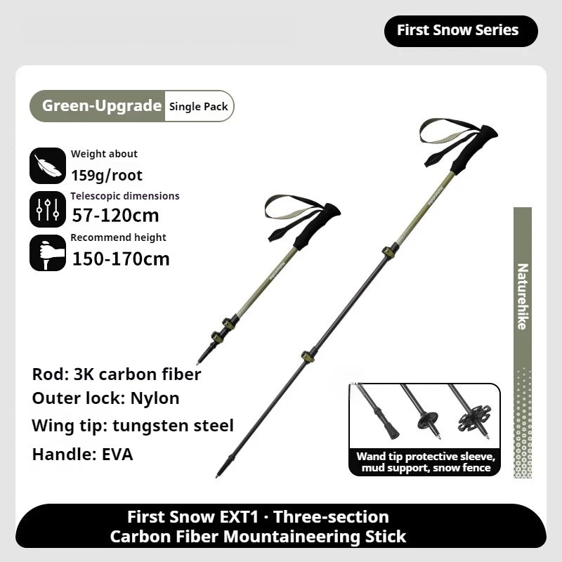 Naturehike Bâton de Randonnée 3 Sections – Fibre de Carbone 3K Ultraléger, Réglable, Pointe Tungstène – Modèle EXT1 - BLACKBEARD OUTDOOR INDUSTRIES