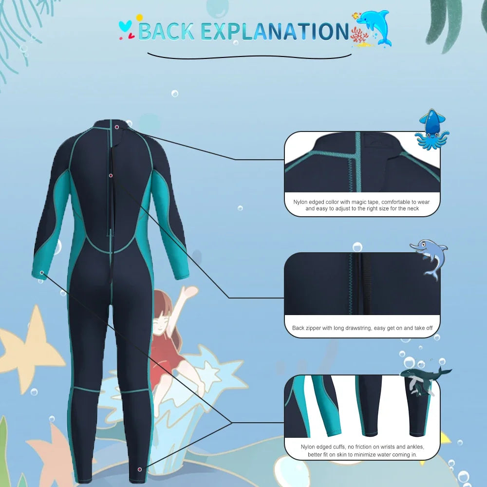 Combinaison de Plongée Enfant 3MM Néoprène à Fermeture Arrière – Maillot de Bain Surf, Snorkeling, Natation, Manches Longues pour Garçons et Filles - BLACKBEARD OUTDOOR INDUSTRIES