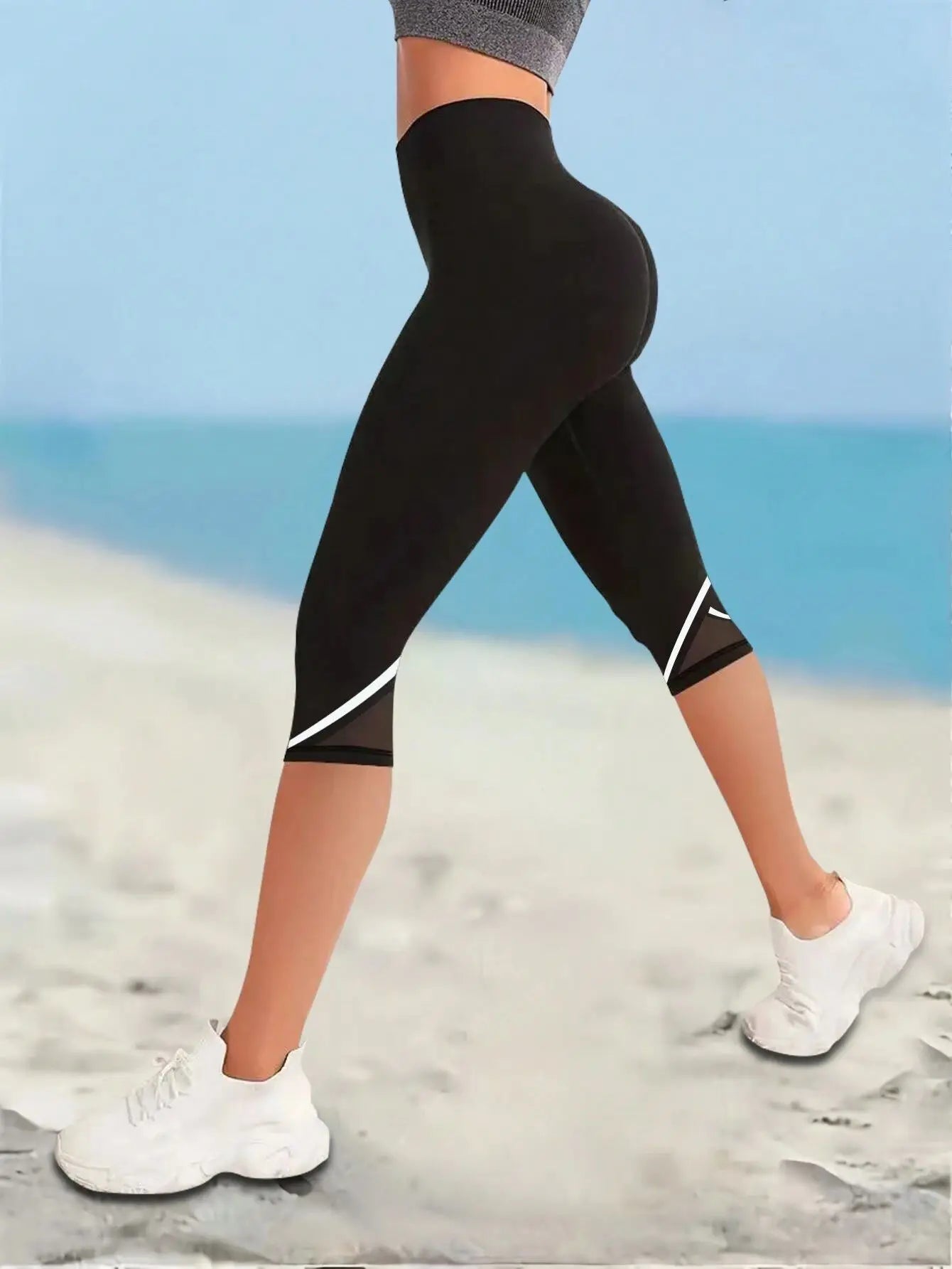 Legging Femme 3/4 Taille Haute avec Tulle Respirant – Gainant et Confortable pour Yoga et Fitness - BLACKBEARD OUTDOOR INDUSTRIES