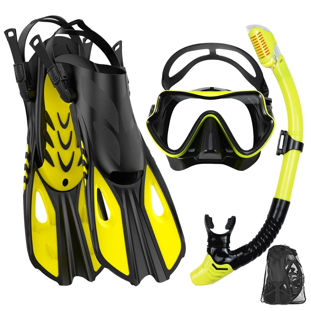 Set de Snorkeling 3-en-1 JoyMaySun – Masque Panoramique, Tuba Dry Top, Palmes Courtes et Sac de Transport - BLACKBEARD OUTDOOR INDUSTRIES