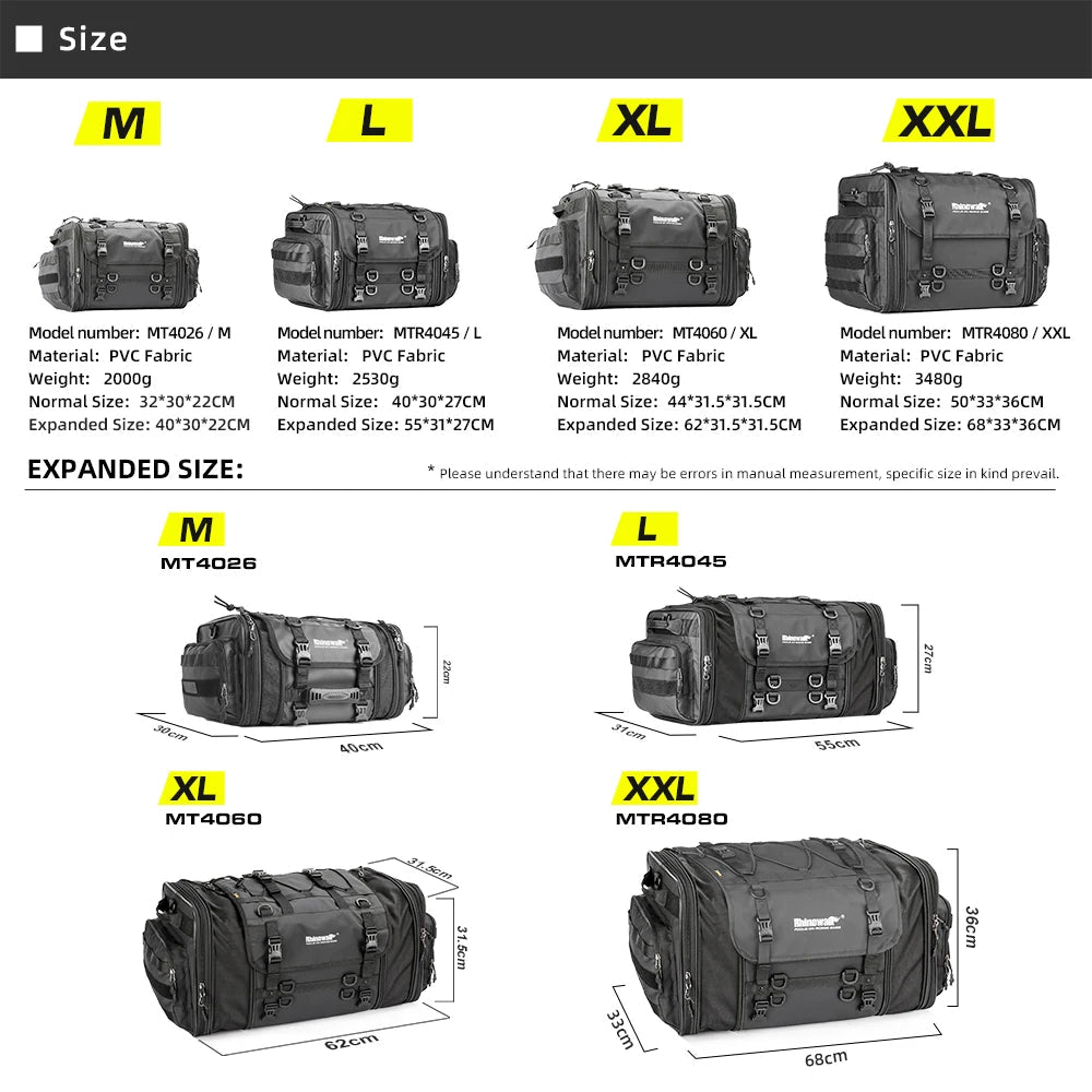 sacoche de voyage pour moto Rhinowalk 19L / 80L Ma boutique