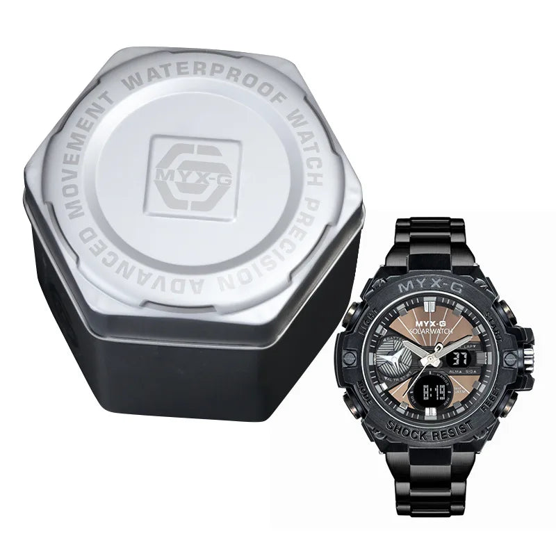 Montre Homme Énergie Solaire STRYVE – Style Acier Inoxydable – Double Affichage Analogique & Digital – Multifonction – Étanche 50M - BLACKBEARD OUTDOOR INDUSTRIES