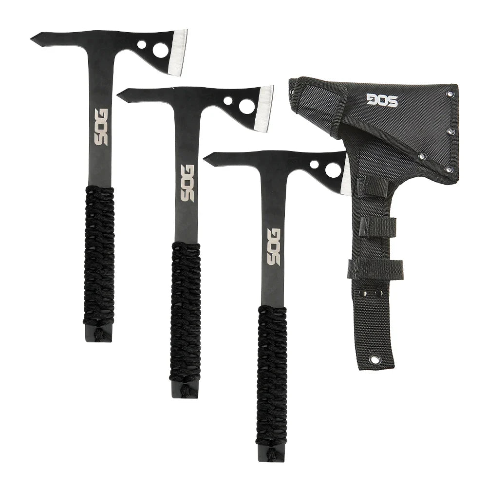 Lot de 3 Haches de Survie Polyvalentes SOG – Haches Monoblocs en Acier avec Étui, Outils à Main pour Camping et Bûcheronnage (Modèle TH1001-CP) - BLACKBEARD OUTDOOR INDUSTRIES