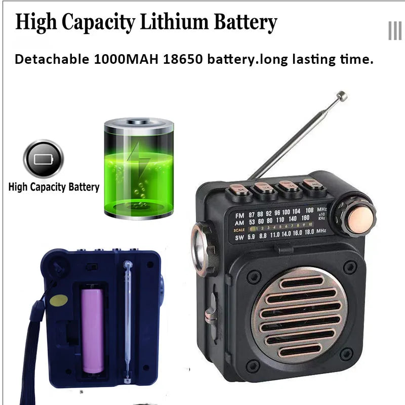 FM AM SW Stereo Pocket Mini Radio Wireless Bluetooth with LED Flashlight Ma boutique