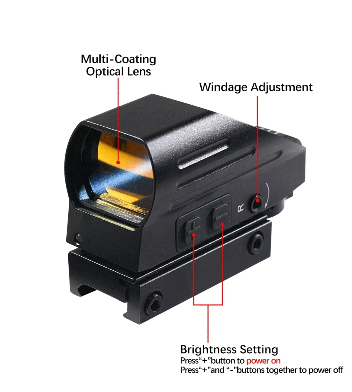 HD103 Red Dot Sight Rechargeable USB Type-C – 4 Réticules – Lunette de Visée Tactique pour Rail 20 mm - BLACKBEARD OUTDOOR INDUSTRIES