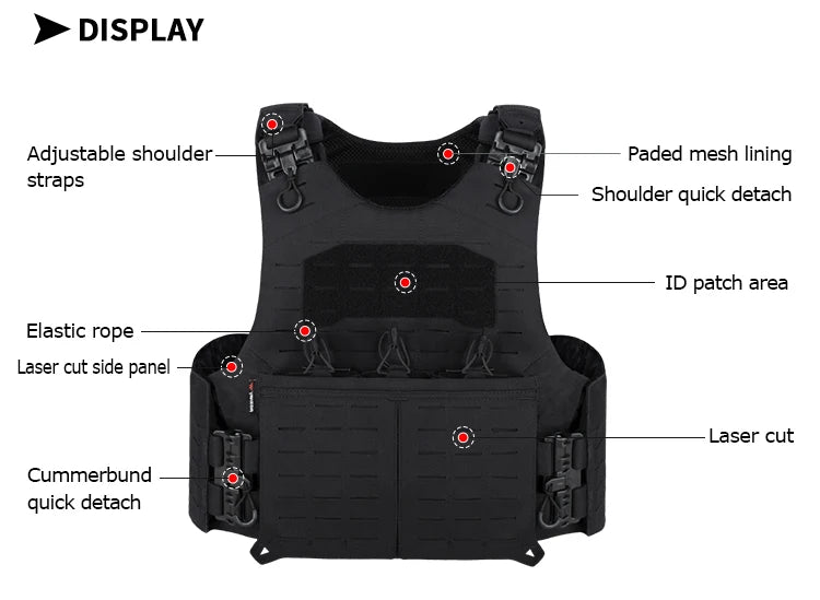 Gilet Tactique YAKEDA en Nylon – Gilet de Chasse avec Libération Rapide et Système PALS Découpé au Laser, Dos Extensible et Résistant à l'Usure BLACKBEARD OUTDOOR INDUSTRIES
