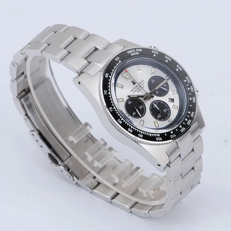 Montre Homme Tactical Frog TF004 – Chronographe Solaire VS75 – Étanche 200M – Verre Saphir – Bracelet Acier Inoxydable - BLACKBEARD OUTDOOR INDUSTRIES