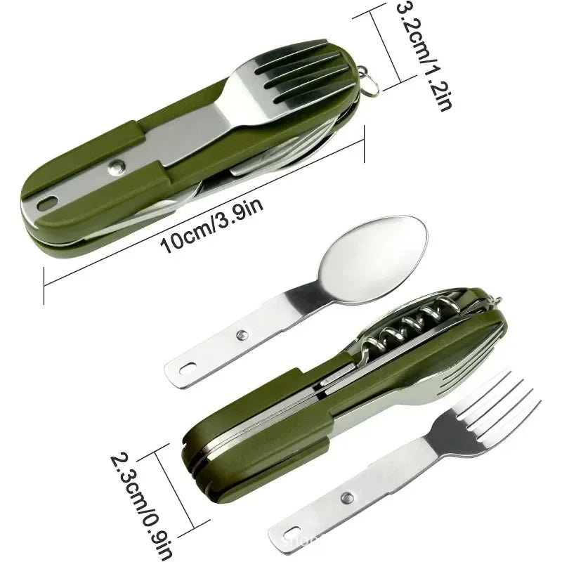 Kit de Vaisselle Multifonction 7 en 1 en Acier Inoxydable – Outils de Survie Pliable pour Camping et Pique-Nique - BLACKBEARD OUTDOOR INDUSTRIES