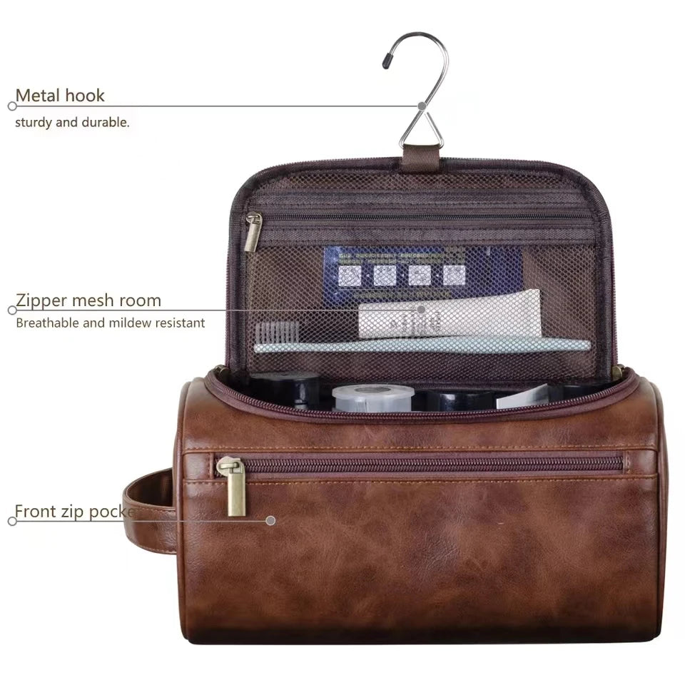 Trousse de Toilette en Cuir PU ou Toile – Grande Capacité & Accroche Murale | Unisexe, Idéale pour les Voyages - BLACKBEARD OUTDOOR INDUSTRIES