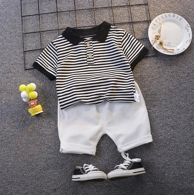 ensemble pour bébé chemise à manche courtes rayées et short uni Ma boutique