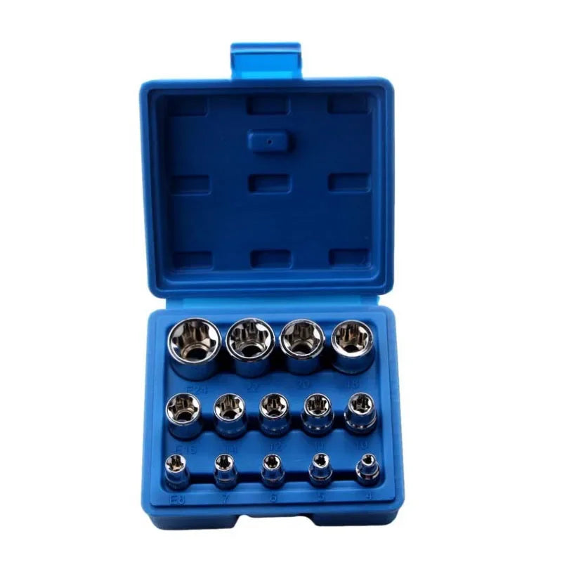 Jeu de Douilles Femelles Torx E4 à E24 – 14 Pièces | Douilles Étoile Externe (E-Torx) en Acier Chrome Vanadium - BLACKBEARD OUTDOOR INDUSTRIES