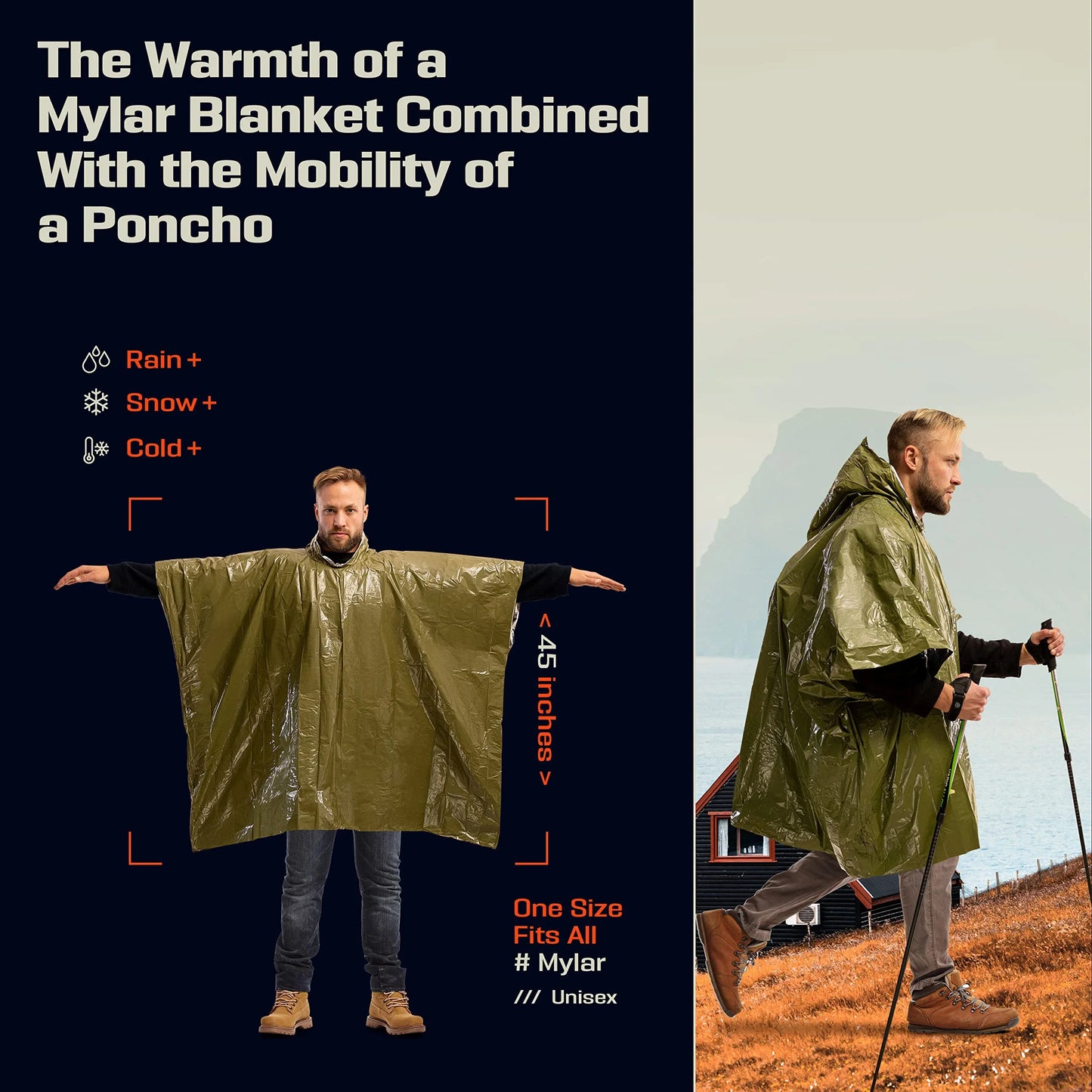 Kit de 4 Ponchos d'Urgence – Film Thermique Isolant et Imperméable – Couverture de Survie Réfléchissante - BLACKBEARD OUTDOOR INDUSTRIES