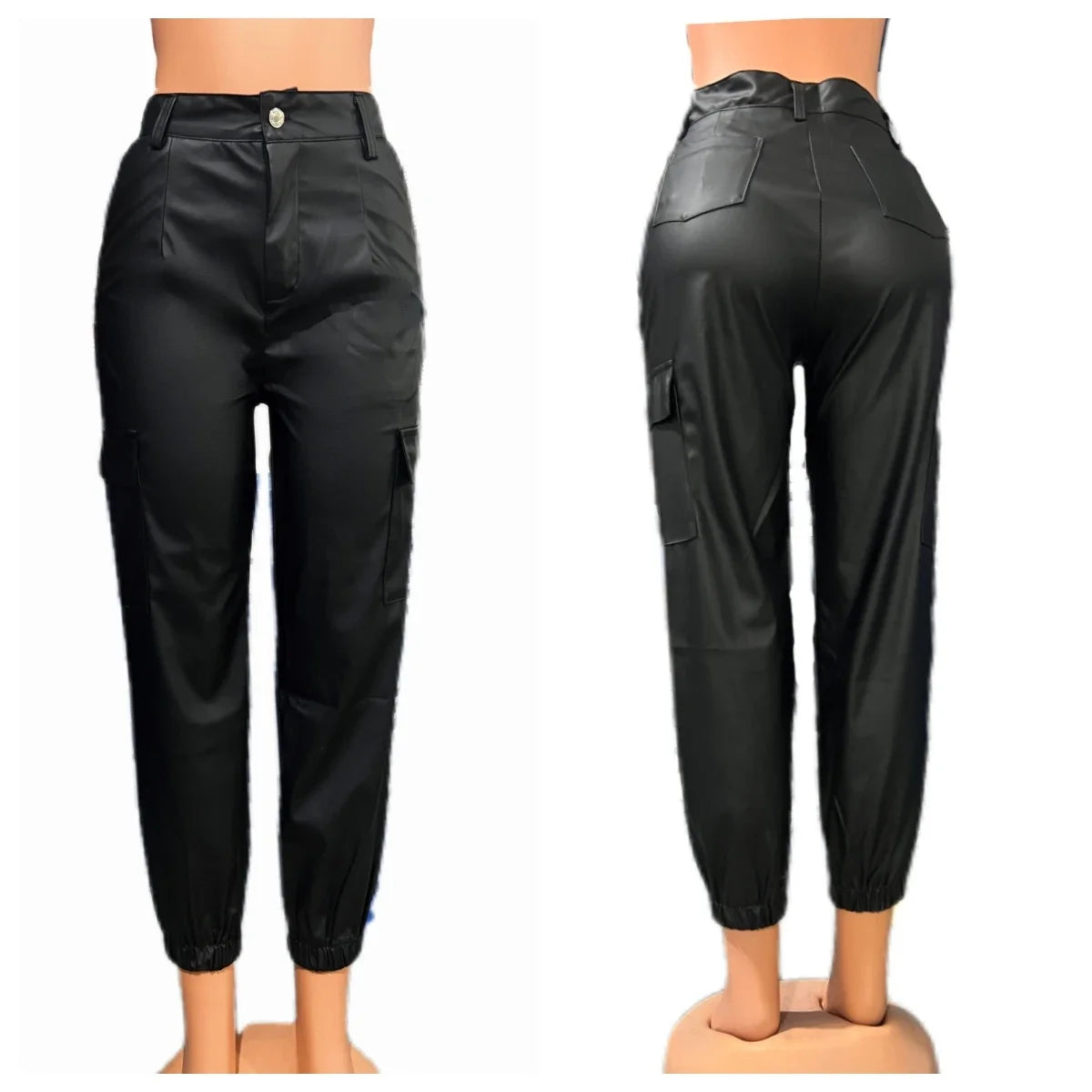 Pantalon Cargo Femme – Tendance Streetwear Y2K, Taille Haute, Effet Cuir PU, Coupe Skinny - BLACKBEARD OUTDOOR INDUSTRIES