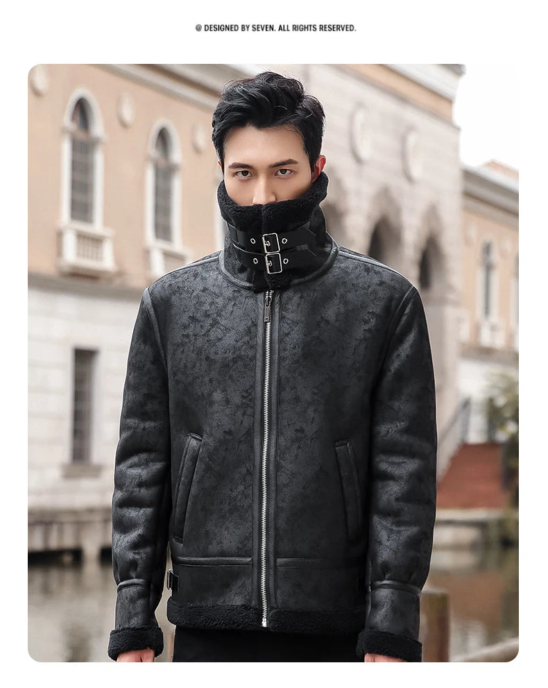 Veste en Cuir PU pour Homme avec Doublure en Cachemire – Manteau en Cuir Motard d'Hiver Épais et Chaud pour Hommes BLACKBEARD OUTDOOR INDUSTRIES