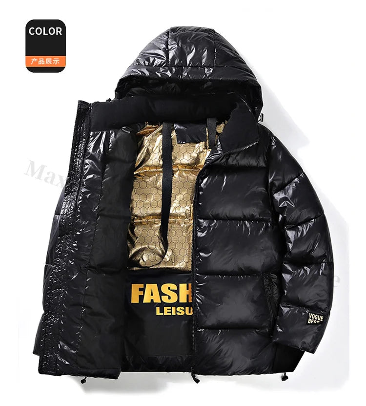 COMXZ 2025 Winter Fashion Stand Collar Cotton Jacket Hooded Winter Waterproof Windproof Outdoor Casual Warm Coat Men Streetwear BLACKBEARD OUTDOOR INDUSTRIES