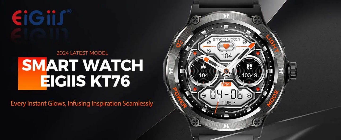 KT76 – Montre Connectée Sport Homme avec Boussole, Lampe LED et Suivi Santé - BLACKBEARD OUTDOOR INDUSTRIES
